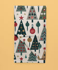 Flat lay of retro holiday tree velveteen blanket