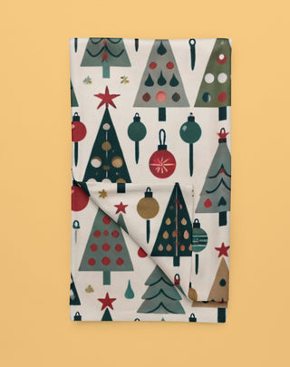 Flat lay of retro holiday tree velveteen blanket