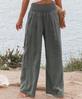 sage green wide leg pants with pockets and relaxed silhouette