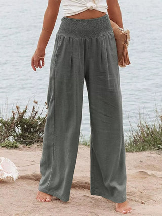 sage green wide leg pants with pockets and relaxed silhouette