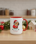 Santa capybara Christmas mug on wooden counter with decor