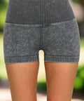 Back view of mineral-washed seamless ribbed shorts