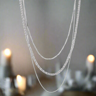Triple Layer Silver Chain Necklace – Minimalist Stackable Jewelry - Post & Poppy