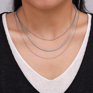 Triple Layer Silver Chain Necklace – Minimalist Stackable Jewelry - Post & Poppy