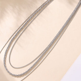 Triple Layer Silver Chain Necklace – Minimalist Stackable Jewelry - Post & Poppy