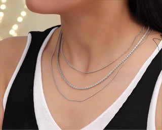 Triple Layer Silver Chain Necklace – Minimalist Stackable Jewelry - Post & Poppy