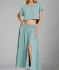 Smocked Waist Crop Top and Midi Skirt Set - Post & Poppy