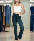 Judy Blue Button Fly Straight Leg Jeans – High Rise Stretch Denim - Post & Poppy