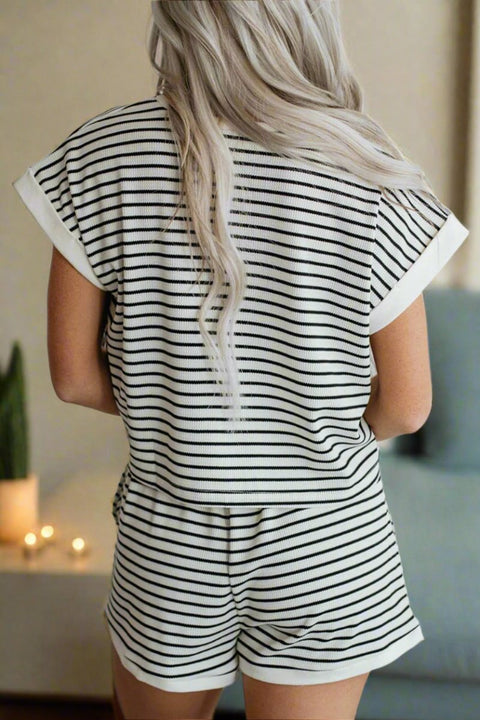 Striped Short Sleeve Lounge Set - Post & Poppy