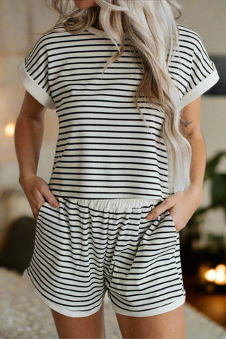 Striped Short Sleeve Lounge Set - Post & Poppy