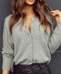 Women's Openwork Button Down Cardigan – Lightweight Long Sleeve Sweater - Post & Poppy