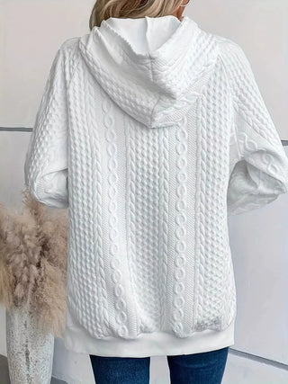 Back view of white knit hoodie sweater