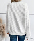 Back view of a white textured raglan sleeve sweatshirt with waffle-style texture
