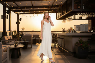 Elegant cami strap maxi dress with side slit and pockets