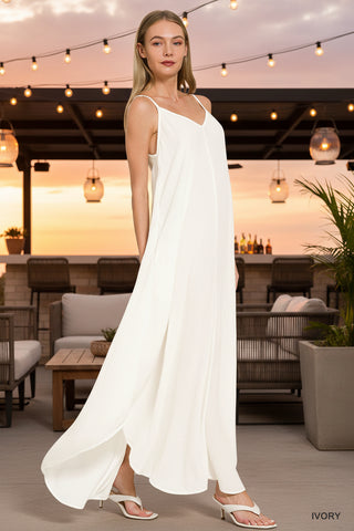 Lightweight textured rayon maxi dress with flowing silhouette