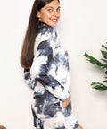 Side view of tie-dye lounge set showing pocket detail