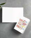 Inside view of flamingo greeting card, blank for personal message