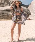 3 - Piece Printed Bra, Cover - Up, and Shorts Set - Post & Poppy