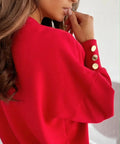 Back view of red lightweight V-neck sweater for women