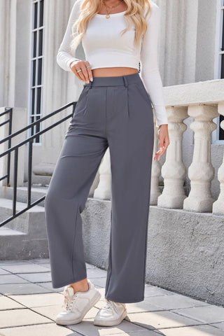 High Waist Wide Leg Pants – Stretch Nylon Spandex Trousers for Women - Post & Poppy